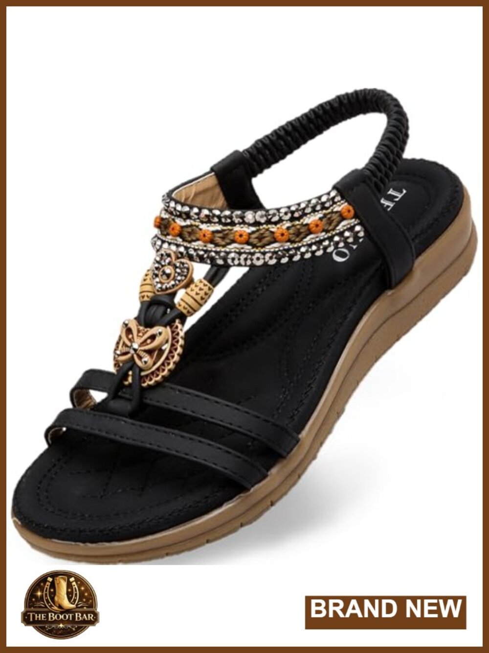 Womens Bohemian Flat Sandals Arch Support Cushioned Elastic Ankle Strap